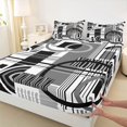 thumbnail image 5 of Castle Fairy Geometric Circular Block Bed Sheets 4-Piece,Mid Century Linear Strip Full Size Sheets,Black White Gray,1 Flat Sheet, 1 Fitted Sheet and 2 Pillowcases, 5 of 7