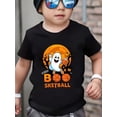 thumbnail image 1 of T-shirt d'Halloween - Tee-Shirt de Basketball Boo d'Halloween - Design Lune et Chauves-Souris Effrayants, Coupe Régulière Col Rond, Tissu Extensible Moyen, Parfait pour les Vêtements de Sport Festifs des Jeunes, T-shirt d'Halloween, 1 of 6