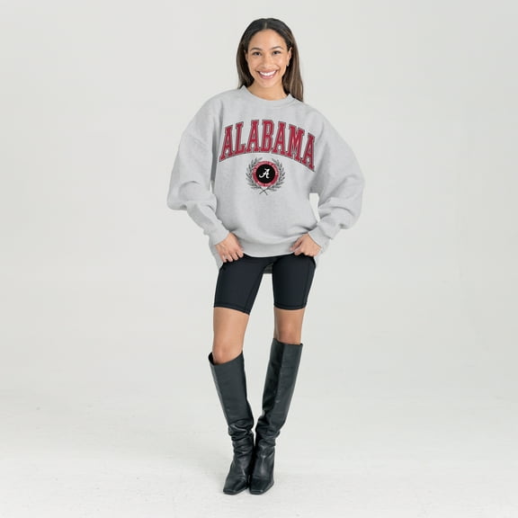 Women's Gameday Couture Ash Alabama Crimson Tide Oversized Tradition Refined Premium Fleece Sweatshirt