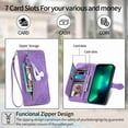 thumbnail image 5 of Tarise for Samsung S21 Ultra Wallet Case for Men Women, Galaxy S21 Ultra 5G Cover, Embossed PU Leather Magnet Buckle Card Slots Zipper Pocket Lanyard Wrist Strap Handbag All-inclusive Case, Purple, 5 of 6