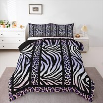 Homewish Teens Animal Leopard Zebra Print 2pcs Bedding Comforter Set,Black Pink Purple Twin Comforter Sets,Abstract Geometric Stripes Breathable Bedding Set,Microfiber Bedroom Decor,Reversible