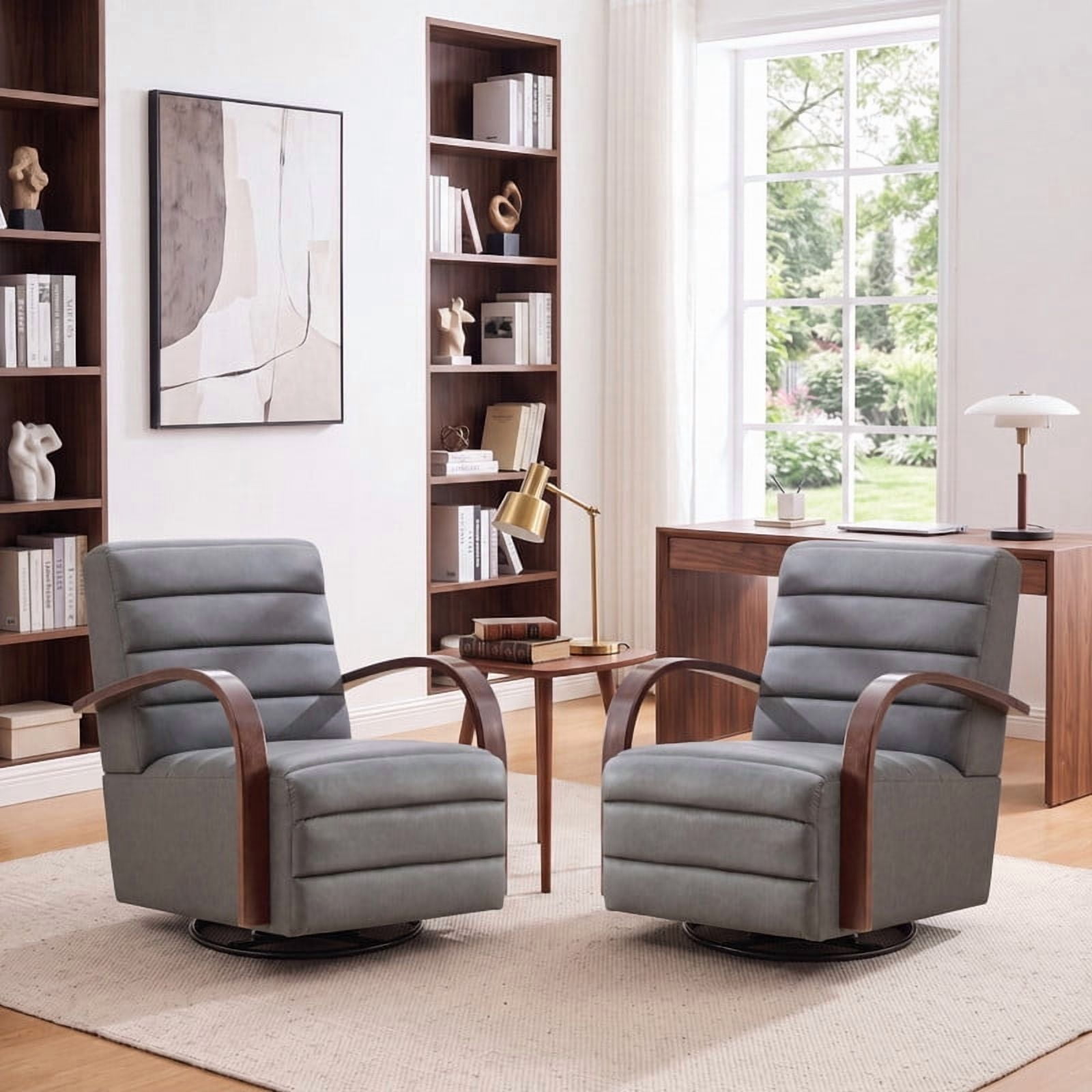 Gewnee Accent Chair, 360°Swivel Upholstered Reading Chair,Modern Armchair for Living Room, Bedroom & Home Office, Gray