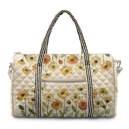 chaqlin Sunflower Gym Bag for Women Men Quilted Duffle Bag Large Travel Bag with Adjustable Bag and Zipper Pockets Weekender Overnight Bag