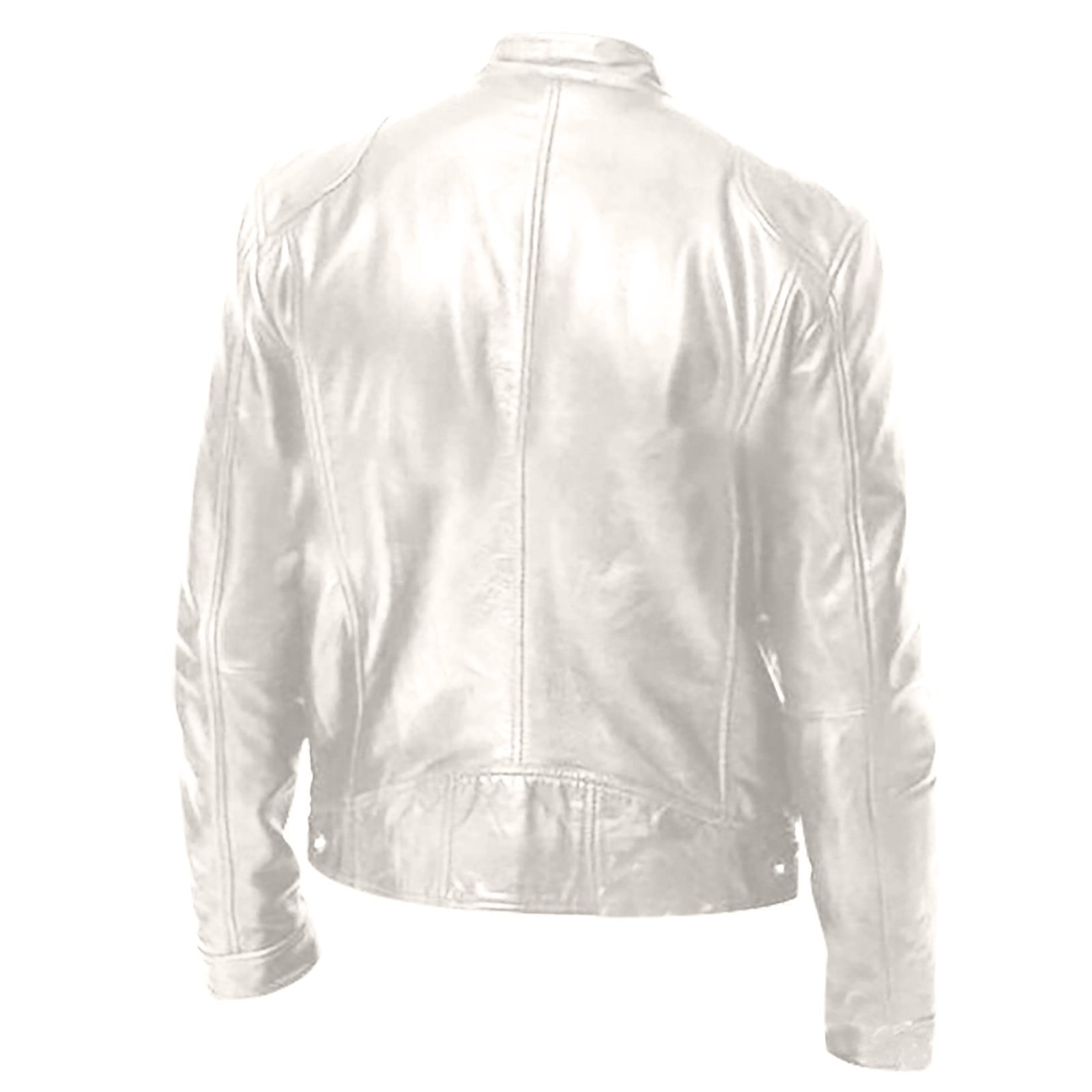 Men's Leather Jacket, Solid Color Long Sleeve Slim Casual Biker Coat for Fall Winter Motorcycle Ride and Outdoor Wear,White,XL