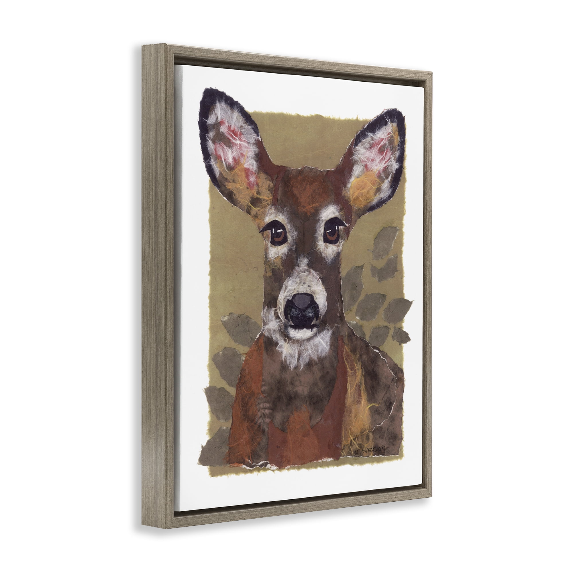 Stupell Industries Woodland Deer Painting Animals & Insects Painting Brown Floater Framed Canvas Art Print Wall Art, 17 x 21