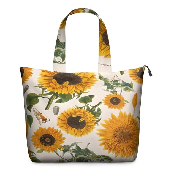White Sunflower Seed Leaf Pattern Travel Tote Bags for Women Carry On,Large Weekender Bags for Women Travel,Multi Functional Duffle Bag for Work,Shopping,Sports