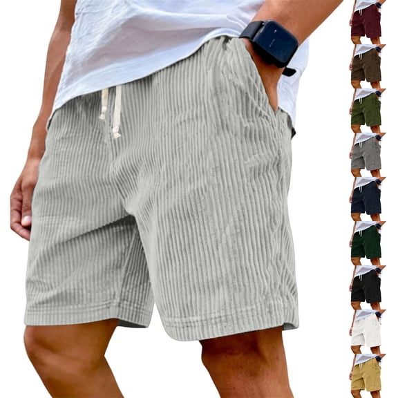 Men's Corduroy Shorts with Elastic Drawstring Waist and Side Pockets Featuring Casual Loose Fit Army Green L