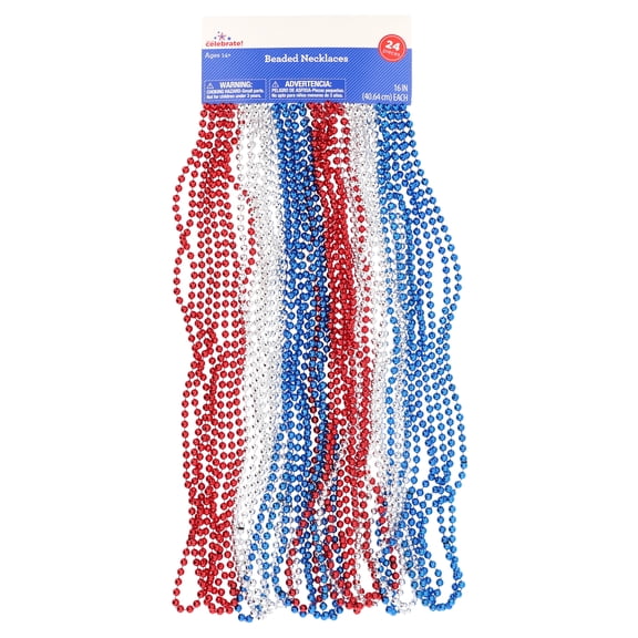 Beaded Necklaces, Red/White/Blue, 24 Count, Patriotic by Way To Celebrate