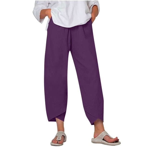 Pantalones de Mujer Casual Color Sólido Pétalo Patrón Pocket Loose Pantalones Recortados para las Mujeres Pantalones Sueltos para las Mujeres