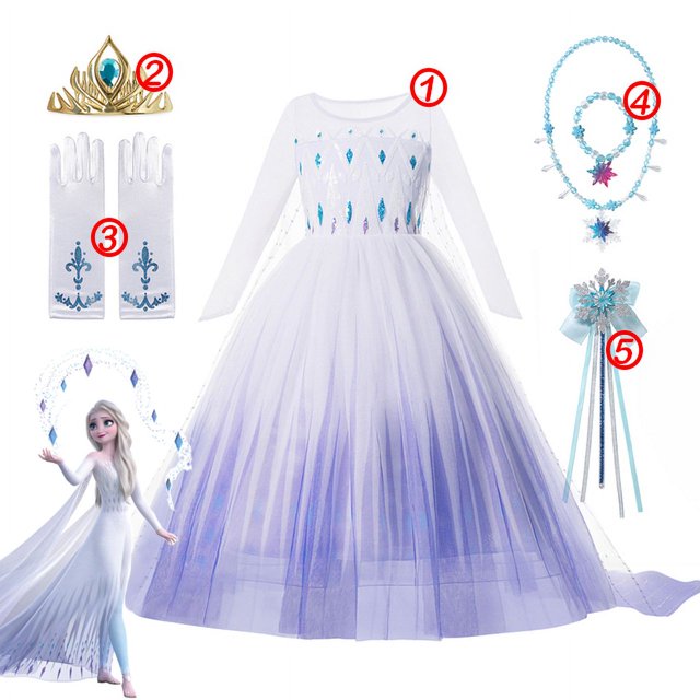Vestido de princesa de Frozen de Disney para niñas, traje de baile de malla con lentejuelas blancas, ropa de carnaval, Cosplay para niños, Reina de la nieve, Elsa y Anna