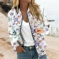 thumbnail image 2 of Light Weight Jacket Womens Loose Floral Print Windbreaker Long Sleeve Zipper Casual Bomber Fall Jacket, 2 of 5