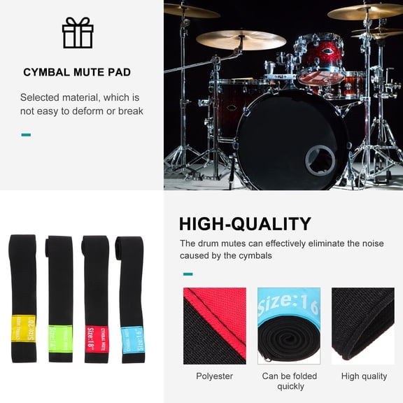 FOMIYES 4-Pack Black Elastic Cymbal Mute Straps for Drum Sound Dampening and Volume Control Accessories