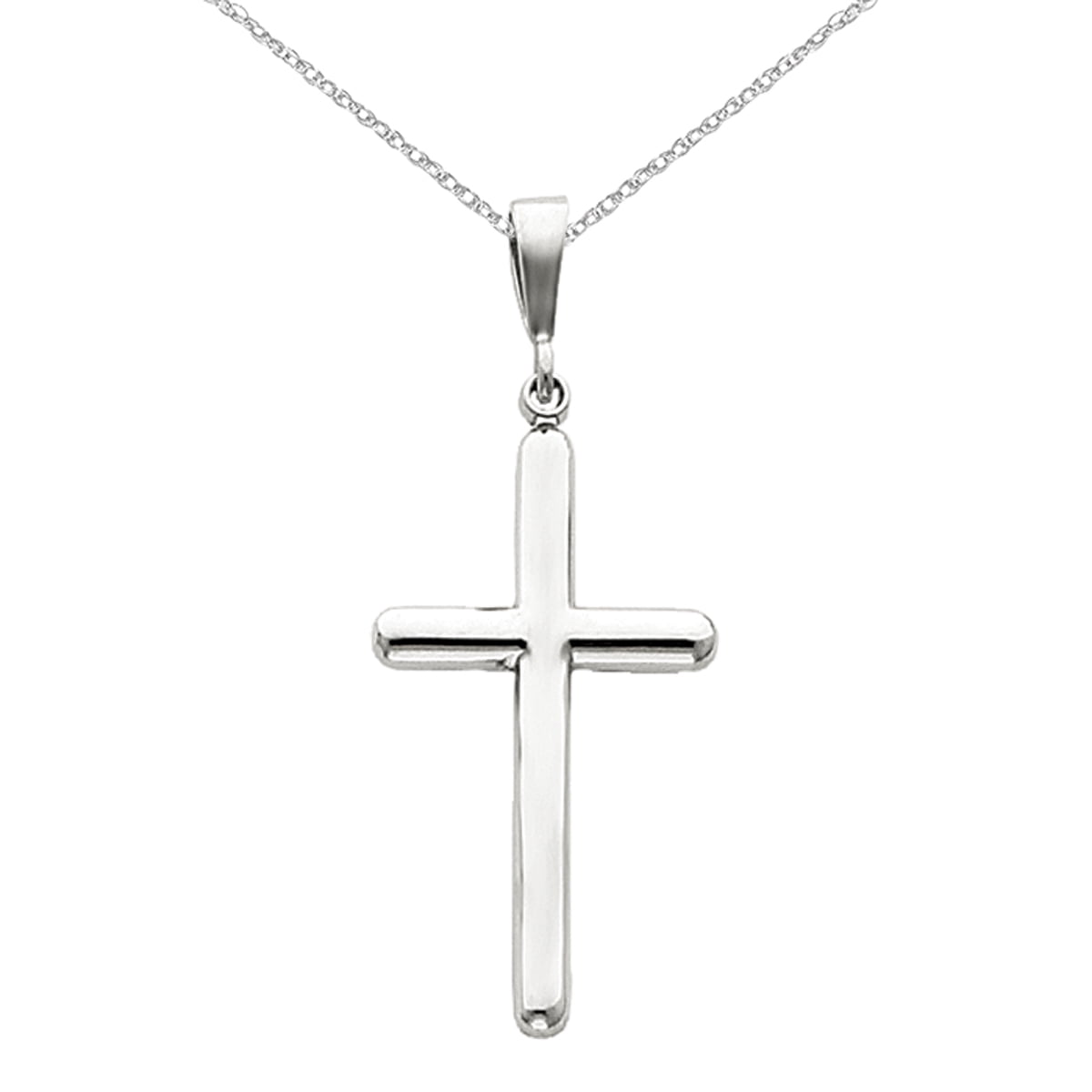 Primal Gold 14 Karat White Gold Cross Pendant with 18-inch Cable Rope ...