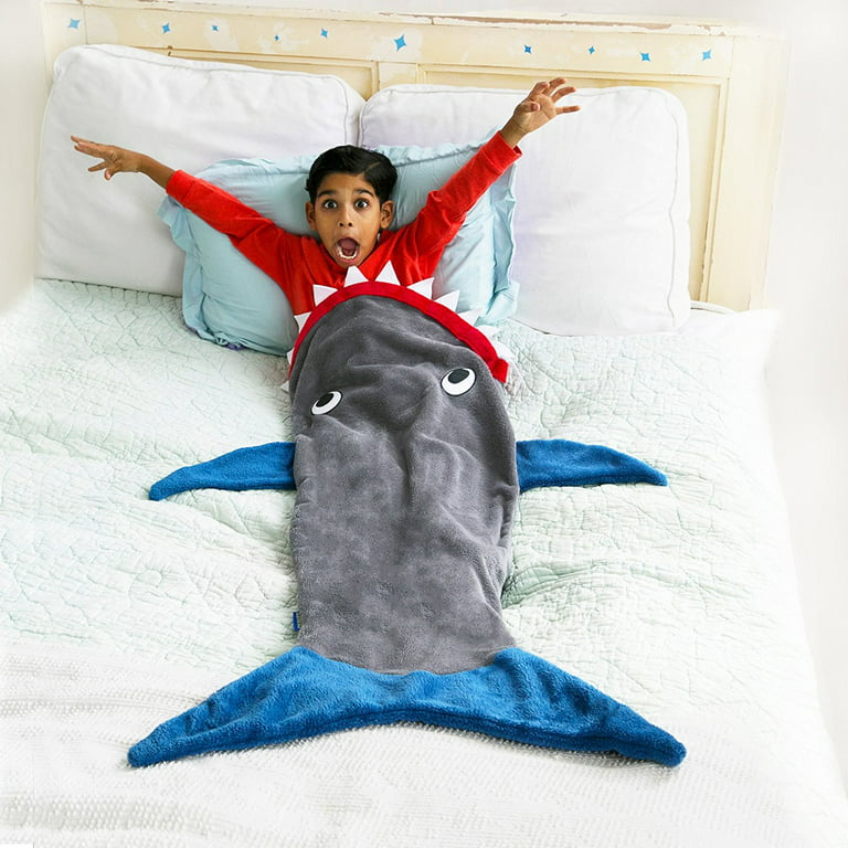 Blankie Tails Shark Blanket, Gray and Deep Blue 