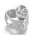 thumbnail image 2 of 304 Stainless Steel European Beads Large Hole Beads with Rhinestone Heart Stainless Steel color 11x11.5x7.5mm Hole: 4.5mm, 2 of 2