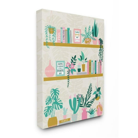 Stupell Industries Chic Cottage Bookshelf with Tropical Plant Greenery Designed by Angela Nickeas
