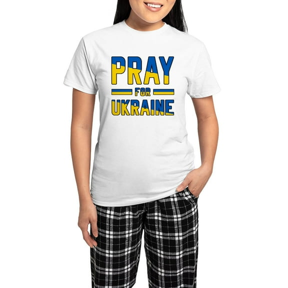 CafePress - Pray For Ukraine Pajamas - Women's Short Sleeve Print T-Shirt and Pants Light Cotton Pajama Set