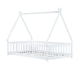 thumbnail image 6 of Mirightone Twin Size Floor Bed, Montessori Teepee Floor Bed with Rails, Wood Tent-Shaped Bed with Fence (White), 6 of 12