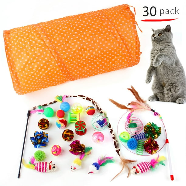 BeesClover Colorful Pet Toys Set Cats Fishing Rod Funny Cat Stick Tunnel  Variety Combinations Supplies Interactive Training Game Props 