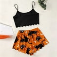 thumbnail image 4 of Women Sleeveless Halloween Print Pajama Spaghetti Strap Skeleton Hand Graphic Crop Cami Sleep Tops With Shorts Comfortable Nightwear For Cozy Home Sleepwear Relaxed Fit 2 Piece Pjs, 4 of 4