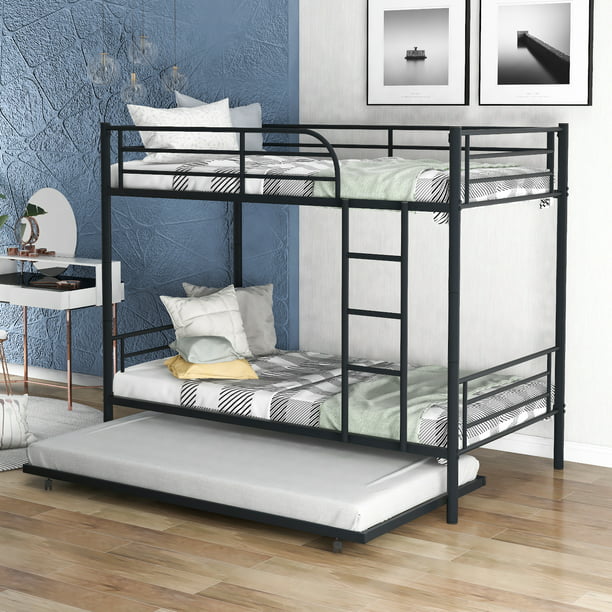 Twin Over Bunk Bed With Trundle, Space Saving Twin Over Bunk Bed