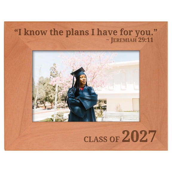 ThisWear Personalized Gifts Seniors 2027 Christian Verse Class of 2027 Natural Wood Laser Engraved Landscape 4x6 Picture Frame