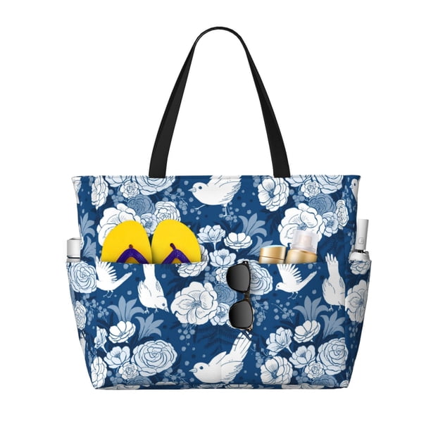 Easygdp Rose Flowers Bolsa de Viaje de Playa de Gran Capacidad, Bolsa Tote Perfecta para la Playa, Escapadas de Fin de Semana y Viajes
