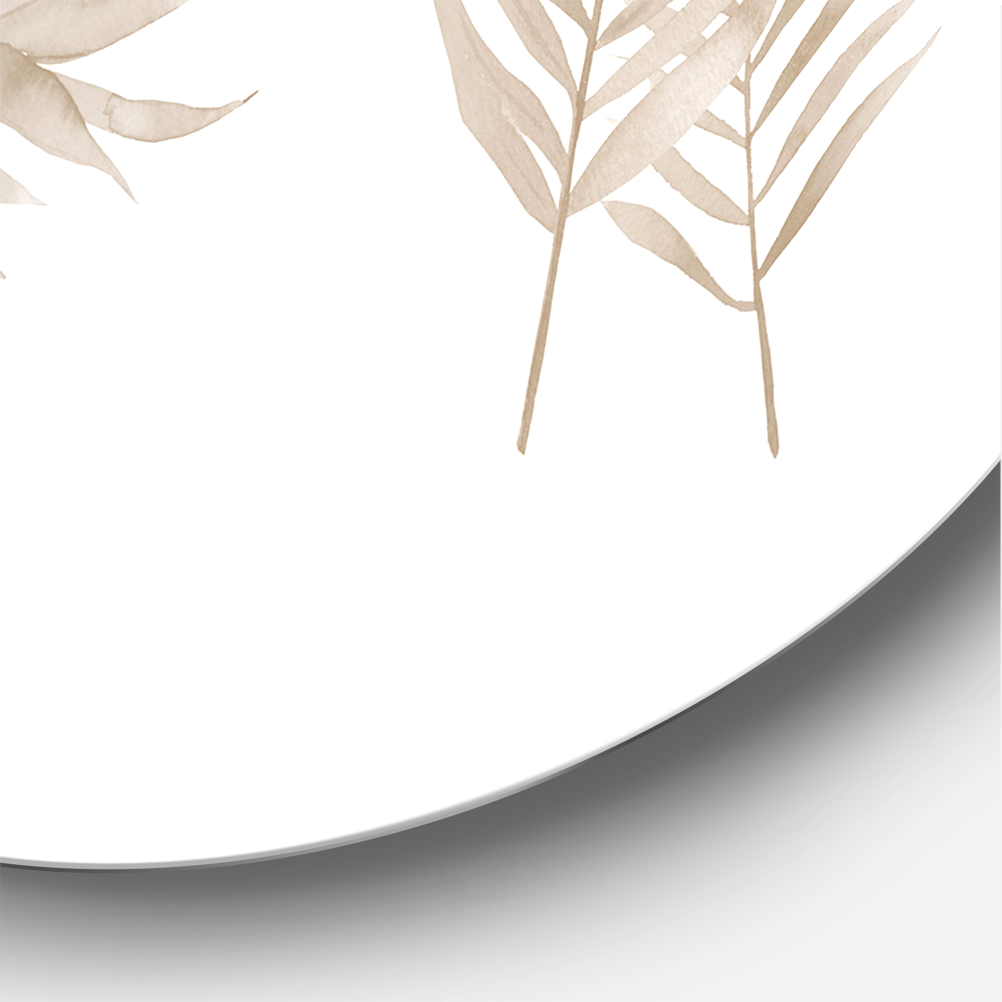 Designart 'Tropical Beiges Leaves On White' Traditional Circle Metal Wall Art 29x29 - Disc of 29