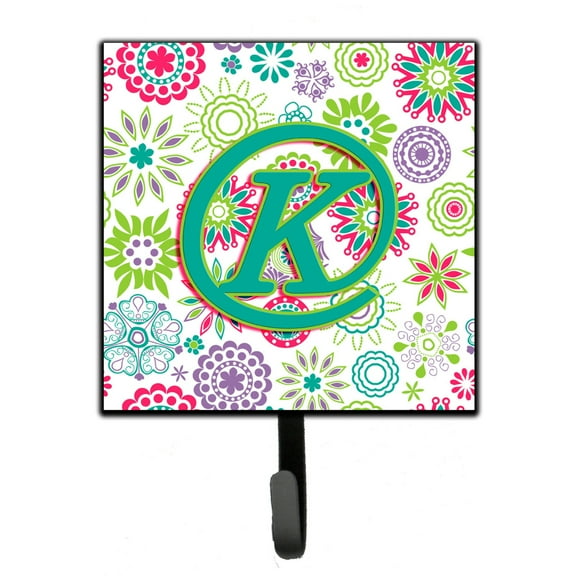 Letter K Flowers Pink Teal Green Initial Leash or Key Holder