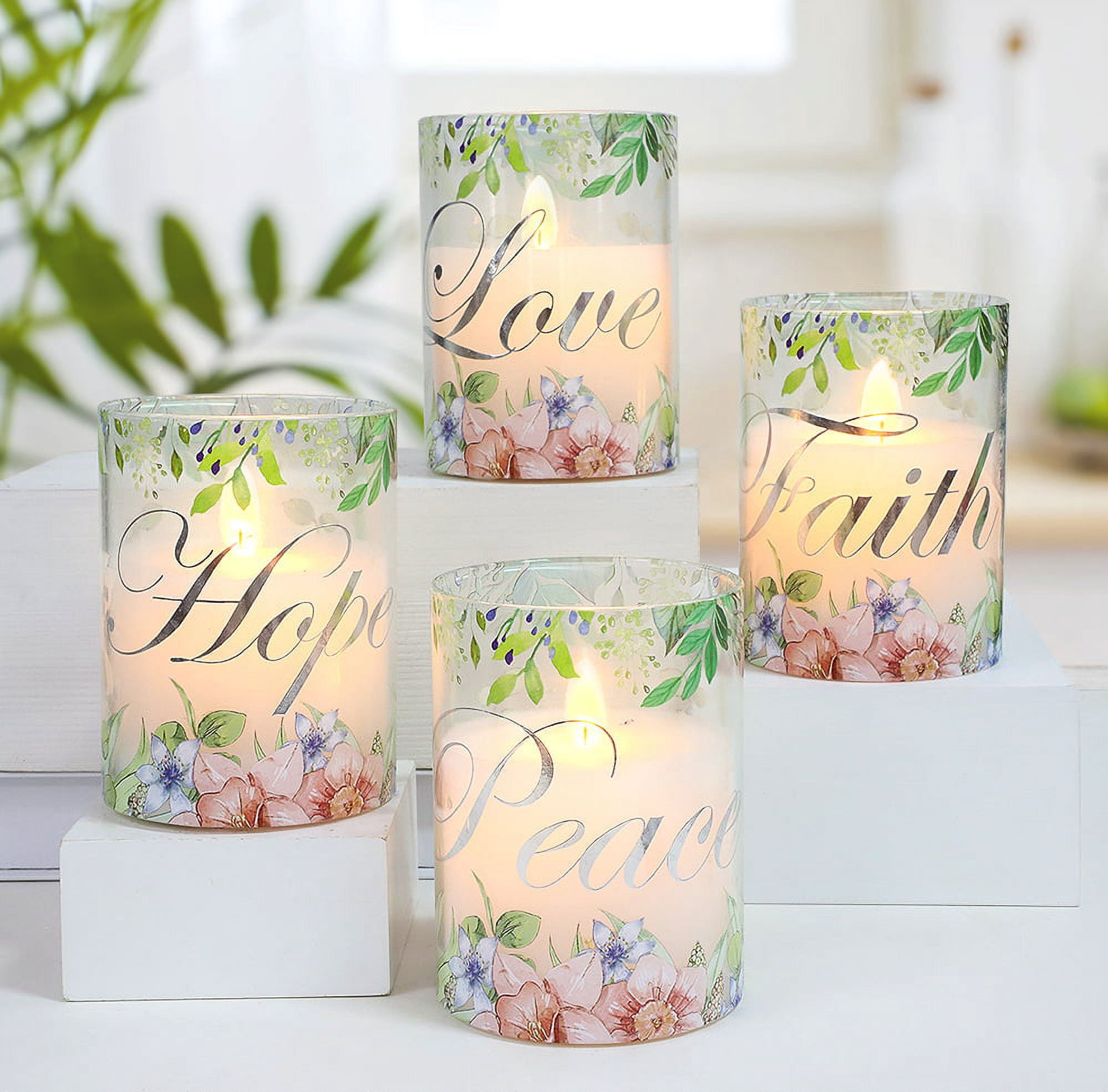 Meltone Pink Flameless Pillar Candles, Glass Led Candles Battery Operated with Remote / Timer, Set of 4 Candles Set for Woman Gifts, Mother's Day, Centerpiece Decor