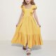 thumbnail image 3 of Odeerbi 4-15 Años de Las Niñas de Verano de Algodón de Lino Maxi Vestido Con Cuello Cuadrado de La Espalda de Arco Ruffle Tierrado Vestido de Línea A Para Las Vacaciones de La Playa de La Fiesta, 3 of 8