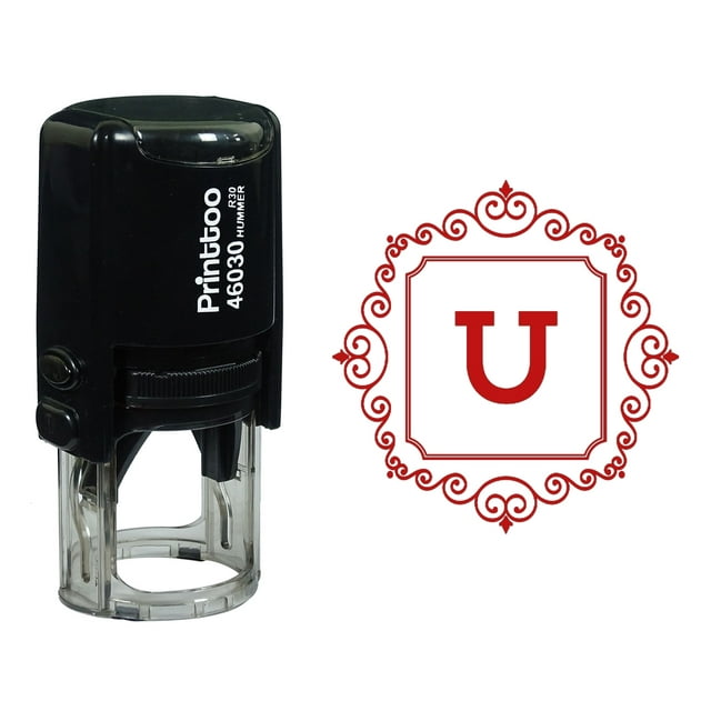 Printtoo Square Swirl Border Alphabet U Monogram Initial Self Inking Rubber Stamp Office Stationary