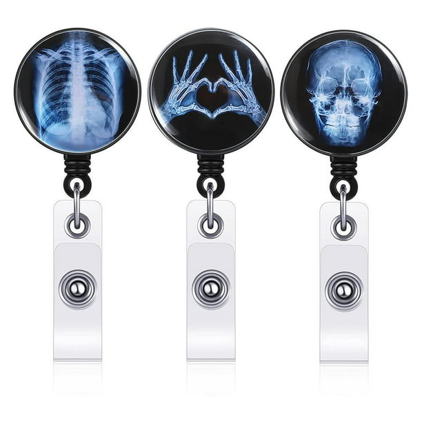 KUIZAP X-Ray Badge Reel Retractable Radiology Technician Gift Halloween Badge  Reel Holder Bone Badge Reel, Skeleton, Skull, Nurse Doctor Student Card  with Chest Pattern (X-Ray Pattern)(1) 