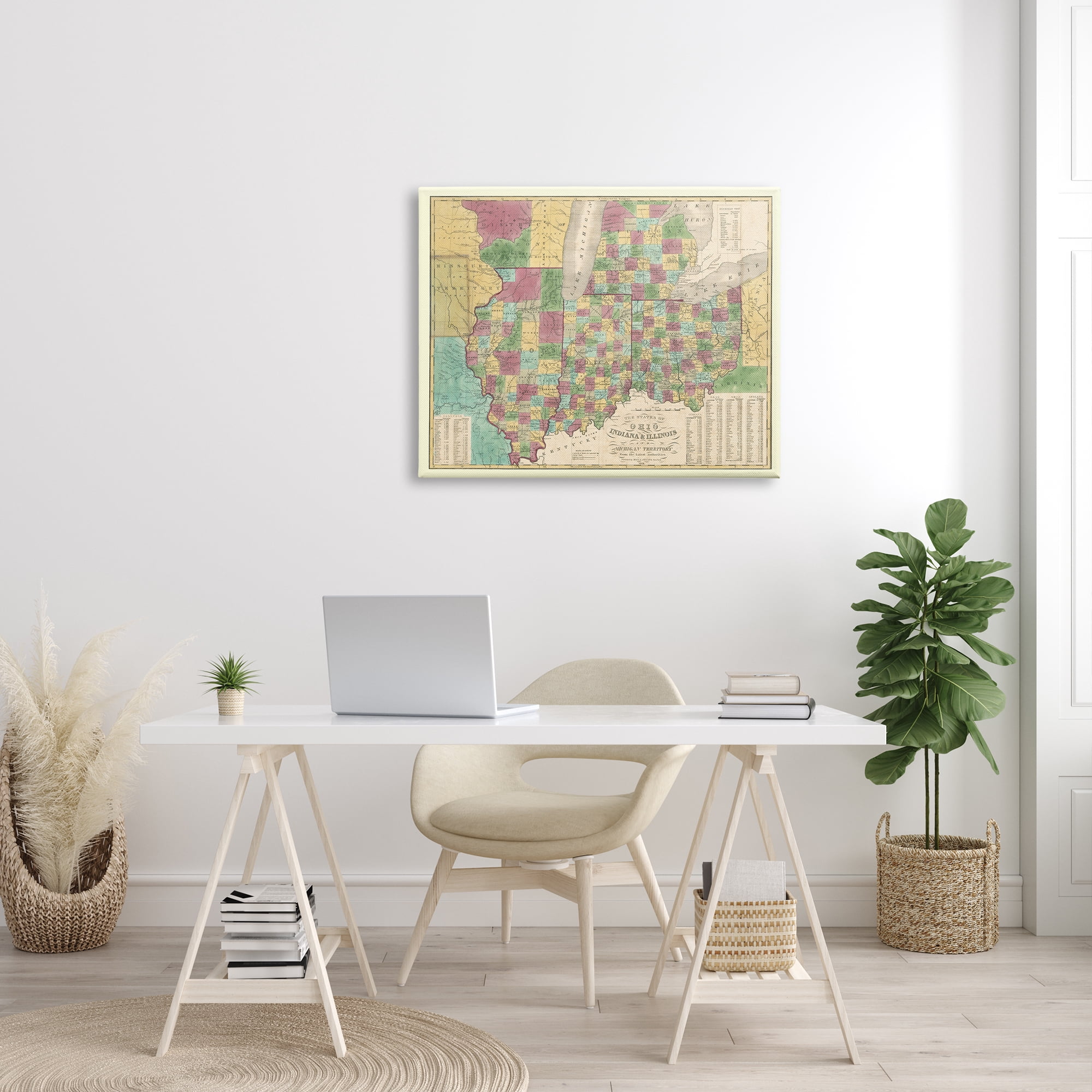 Stupell Industries Vintage US State Map Ohio Indiana Illinois Cartography, 40 x 30, Design by Daphne Polselli