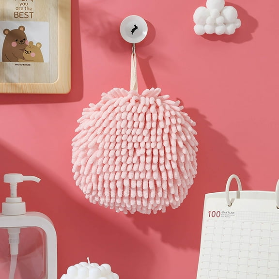 EazyTech Super Absorbent Ball Hand Towel for Bathroom & Kitchen, Quick-Dry Cute Hanging Hand Towel with Hook, Soft & Durable Home Wiping Towel (Pink)