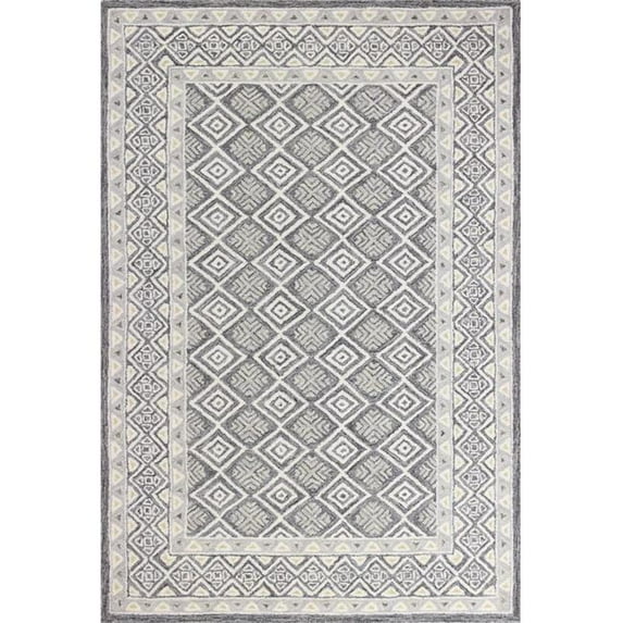 Bashian R131-GY-4X6-AL124 3 ft. 6 in. x 5 ft. 6 in. Valencia Collection Transitional 100 Percent Wool Hand Tufted Area Rug, Grey