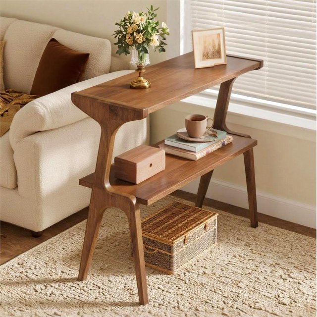 Fnova Table d'Extrémité Étroite Tables d'Appoint Modernes Table de Canapé en Bois avec Tablette de Rangement, Table de Chevet Style Ferme, Assemblage Facile, Table d'Angle, Table à Boissons pour Salon, Chambre, Table de Nuit