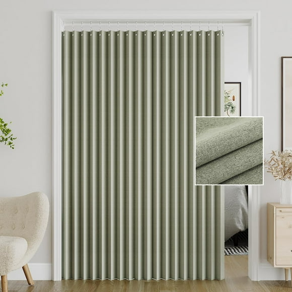 AIR-100% Blackout Curtains for Sliding Glass Door Curtain Blinds Extra Wide Accordion Door Patio Door Curtain with Hooks Folding Closet Door Curtain Used for Room Divider, W100 x L78, Sage