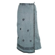 Mogul Women's Stonewashed Long Skirt Blue Embroidered Rayon Skirts