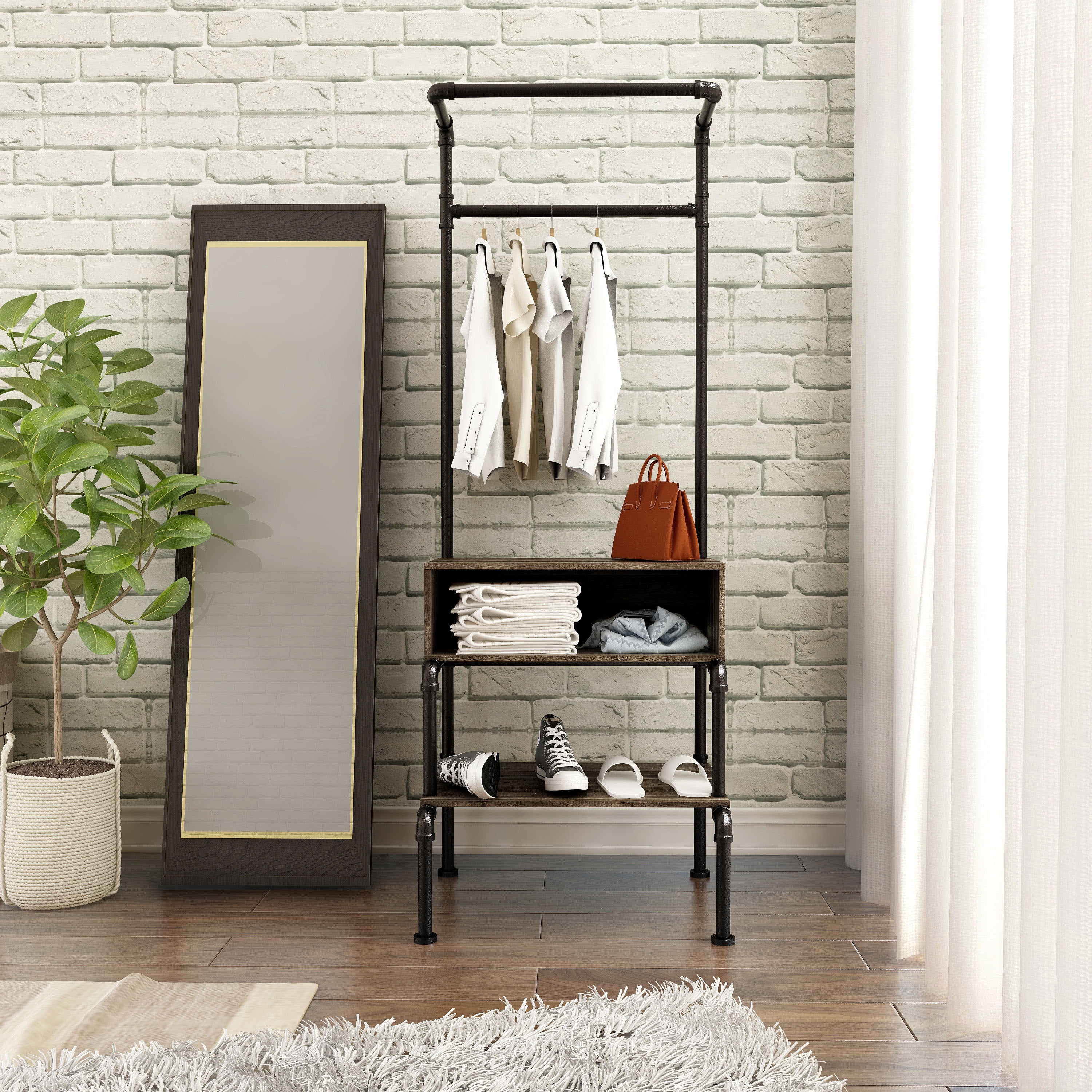 Furniture of America Vira Storage Hall Tree, Reclaimed Oak