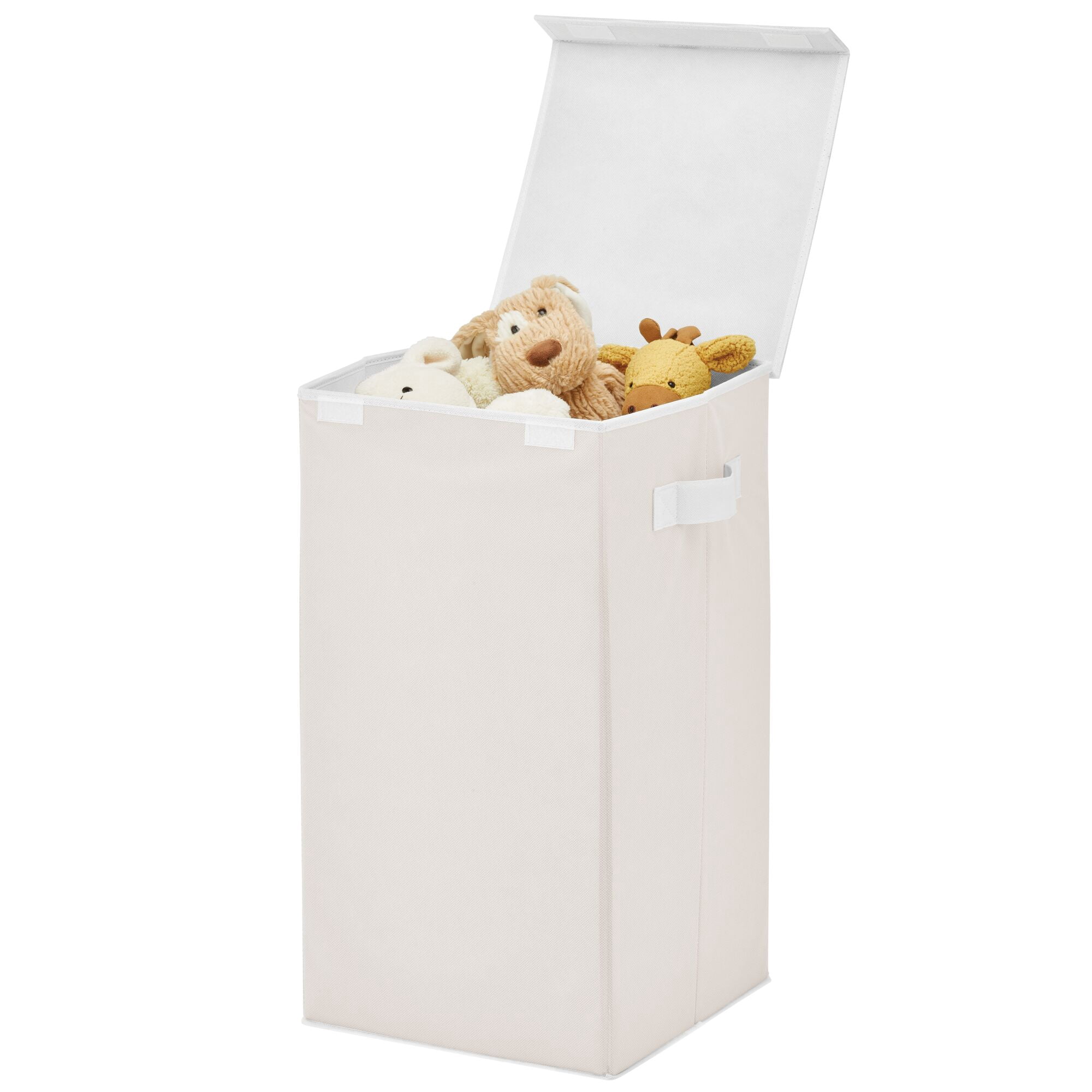 mDesign Large Upright Laundry Hamper, Hinge Lid, Attached Handles - Cream/White