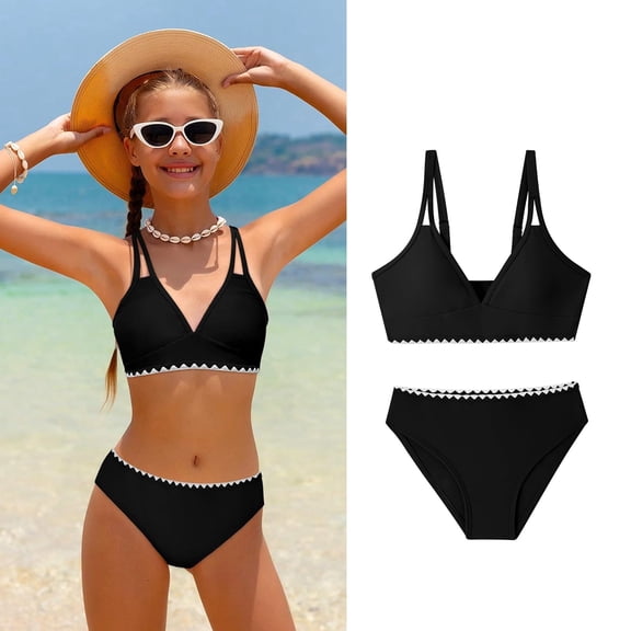 Girls Swimsuit Adjustable Double Strap Design Print Bikini Set with Swim Bottoms 2 Piece Bathing Suits for Girls 7-16 Years