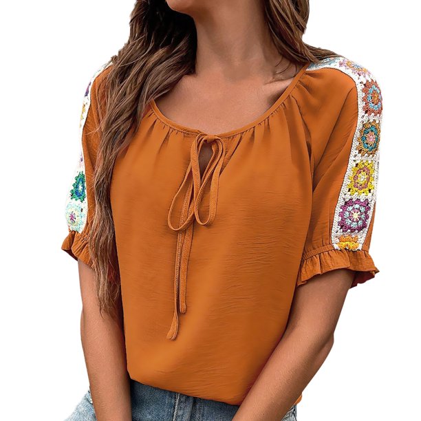Top de Verano Fresco para las Mujeres Sudadera de Manga Corta, Moda V-Cuello Nylon Spandex Top Casual