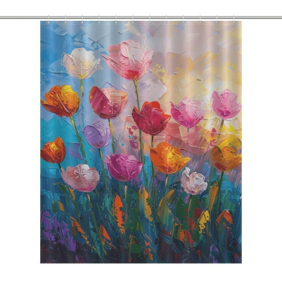 Vibe Blooming Tulips Shower Curtain Fabric Bathroom Decor with Hooks