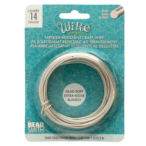 The Beadsmith Wire Elements Craft Wire – Tarnish Resistant, Soft Temper, Round, Silver Color – 1.6mm, 14 Gauge, 10 Foot Spool – Jewelry Making, Wire Wrapping, Floral, & Other DIY Crafts