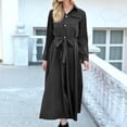 thumbnail image 5 of safuny Midi Dress with Pocket for Women Solid Color Long Sleeve Lapel Neck Dress Button Elegant Leisure Retro Holiday Beach Trendy Clothing Summer Black, 5 of 7