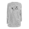thumbnail image 3 of MELDVDIB Womens Sweatshirt Fuzzy Fleece Fashion Print Mid-Length Crewneck Sweatshirt Fall Winter Long Sleeve Oversized Pullover Tops with Pocket, 3 of 4