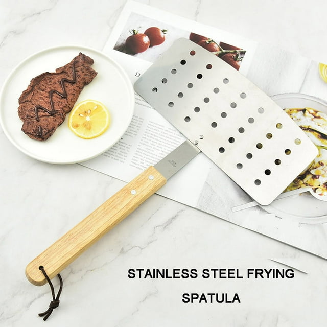 Espátula de acero inoxidable para freír pescado, utensilios de cocina para freír pescado con aceite, espátula de fondo plano para freír pescado, espátula para voltear pescado y filetes, engrosada y en