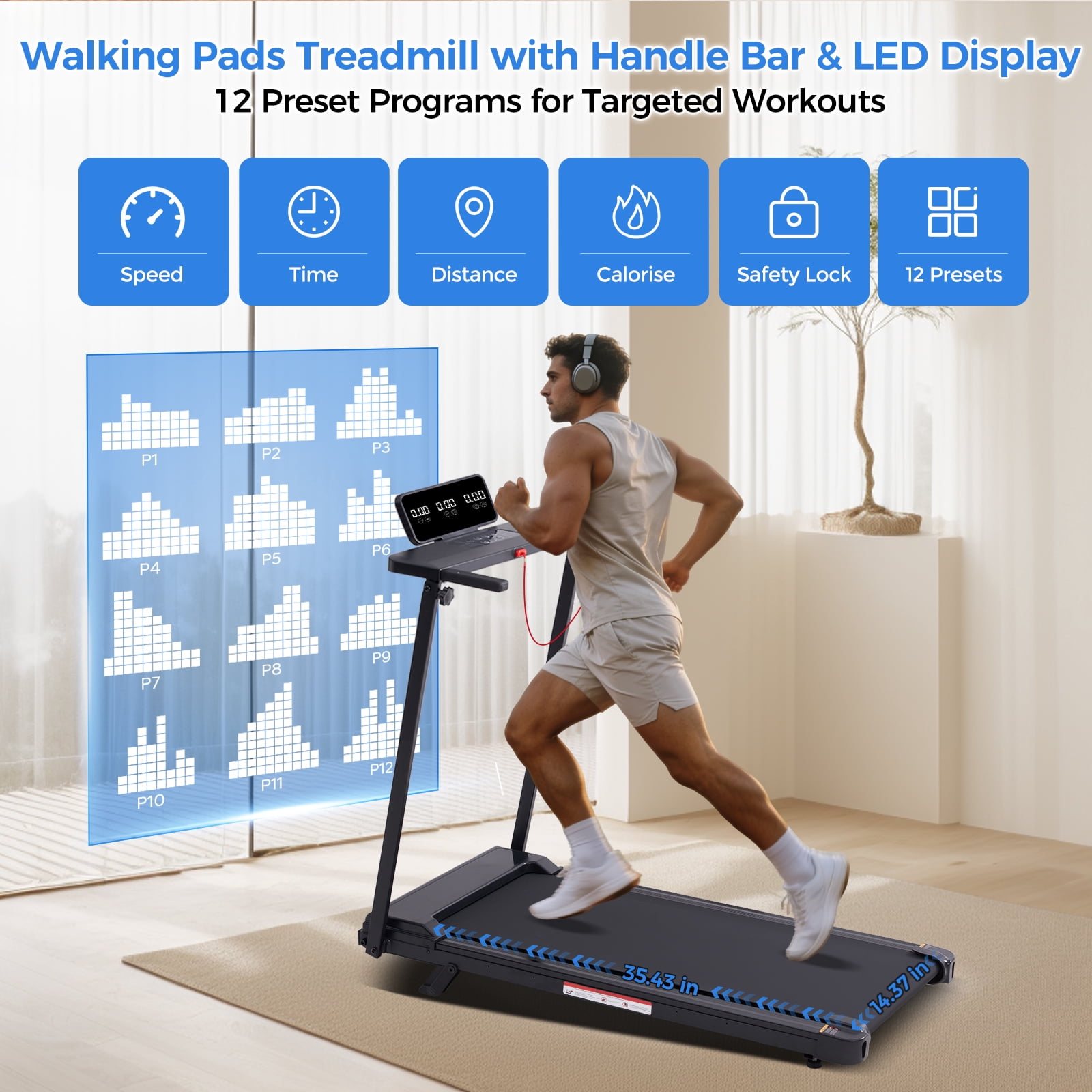 Walking Pad Treadmills for Home Workouts,3.5HP Compact Foldable Treadmill with Handles,Folding Portable Treadmills with LED Display,0.6-10mph,400 lbs