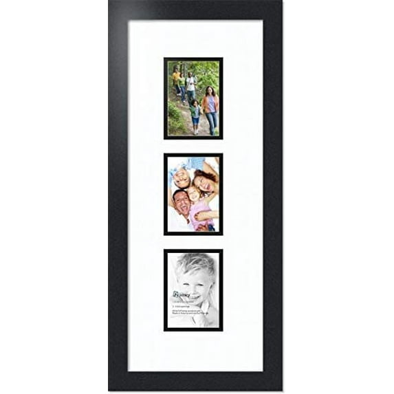 double-multimat-864-61/89-frbw26079 collage photo frame double mat with 3-3.5x5 openings and black frame, super white, 3-3.5x5